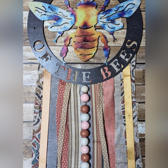 Keeper of the Bees Metal Boho Wall Hanging W Wooden Beads - Picture 3 of 6